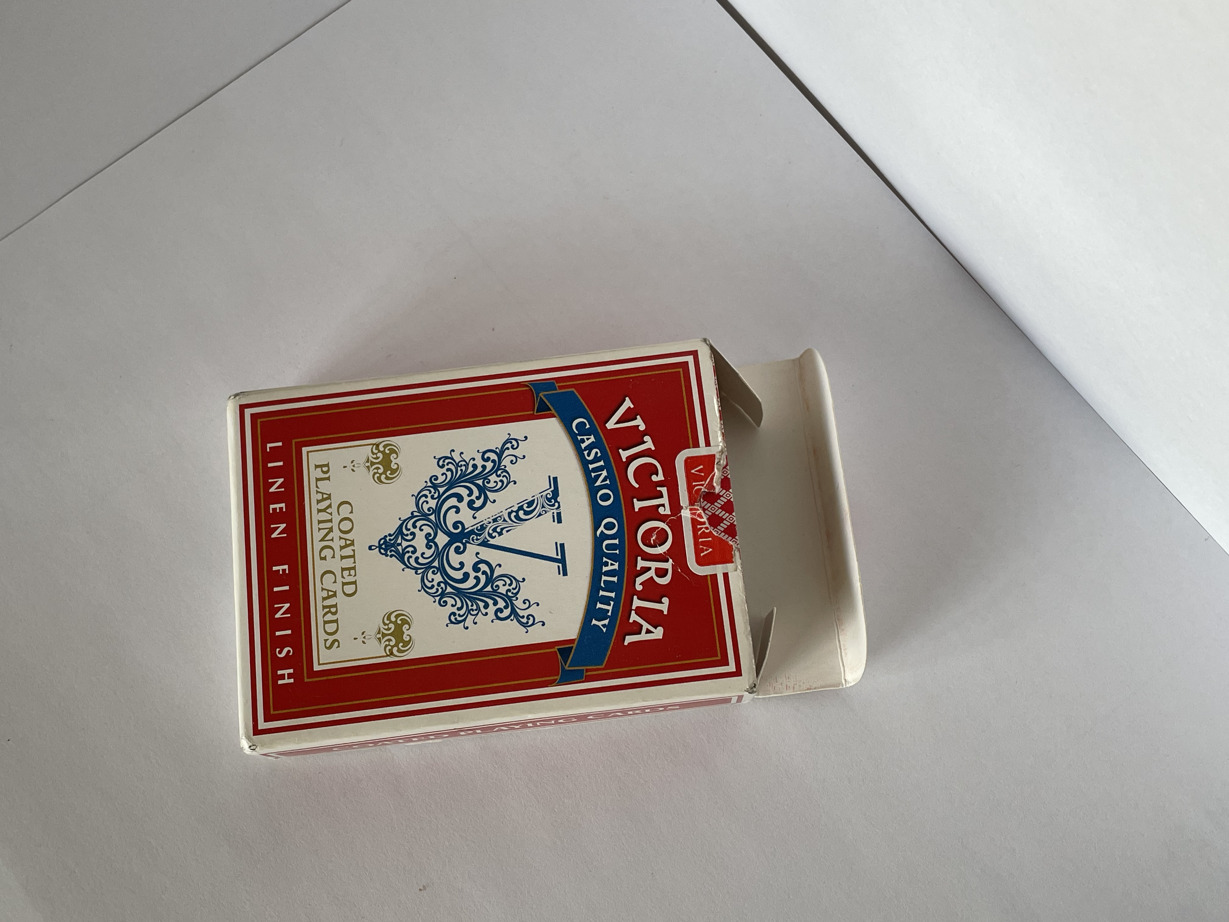 The top view of an opened card box.