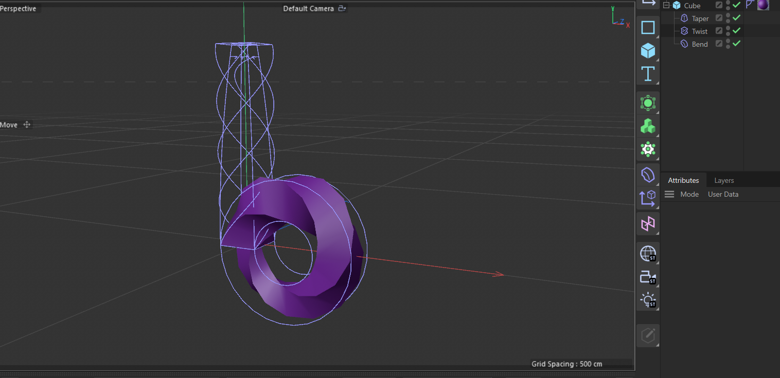 Familiarizing myself with more tools on Cinema 4D such as the bend tool. I bent the elongated cube to resemble a torus shape.