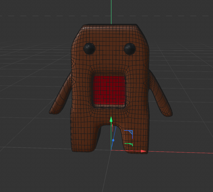 A coloured version of the model after placing subdivision surface on it. It looks alright, but I was having a hard time moving the limbs to make it more similar to the actual model I was referencing it from.