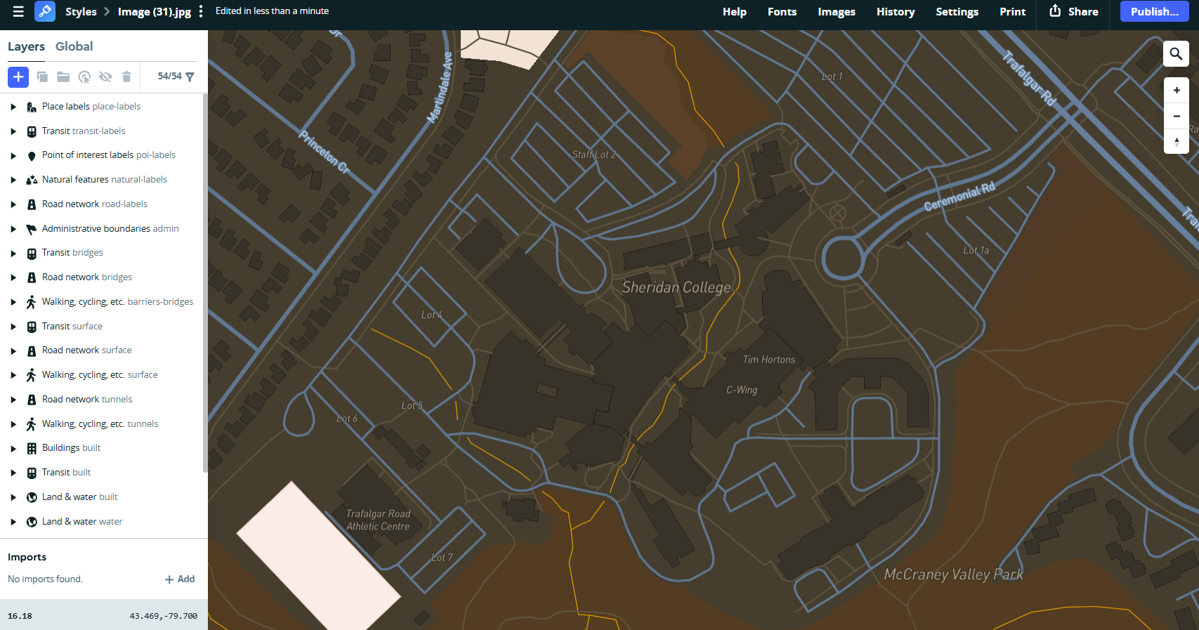 Styling the map using colours from the walkway image.