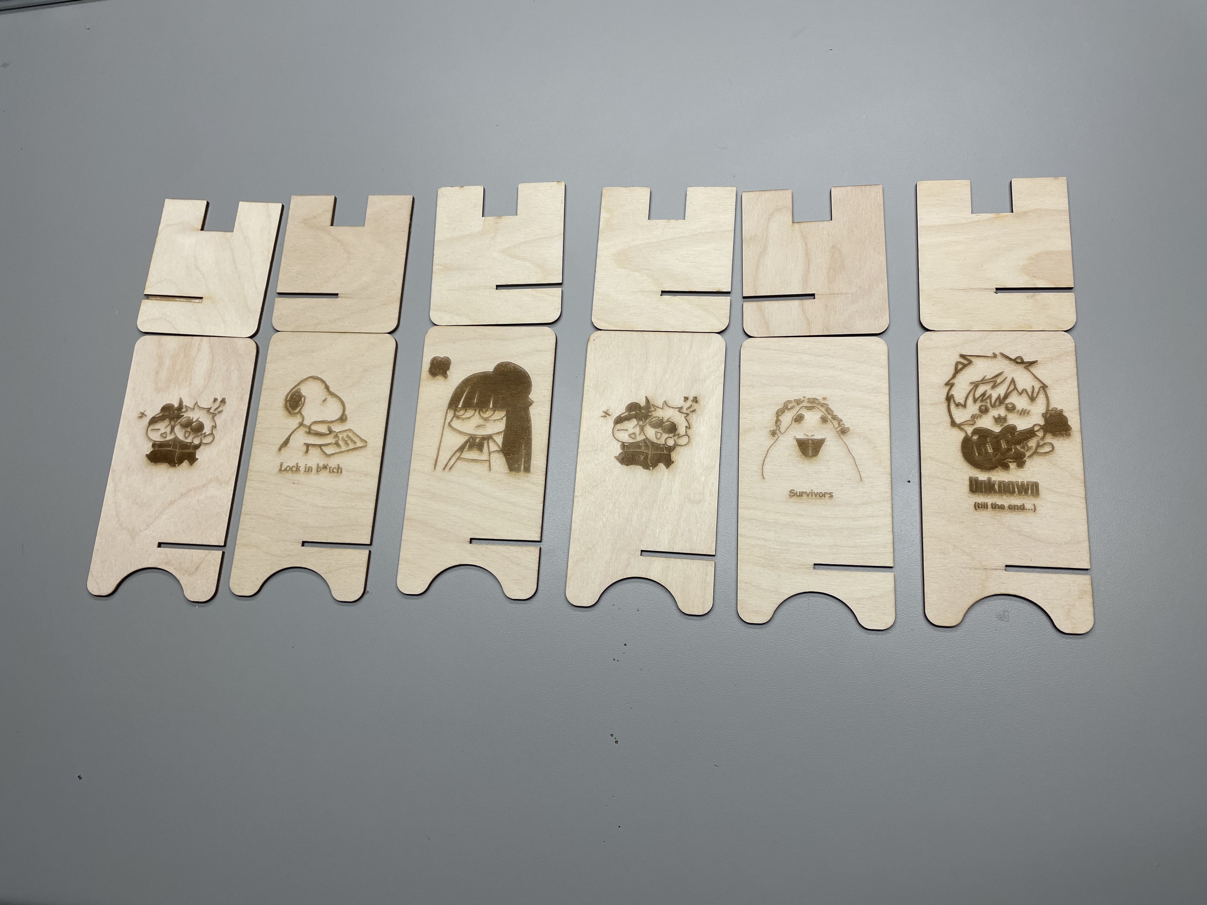 All of our phone stand designs placed next to each other. This was how it looked in the template provided to us in class.