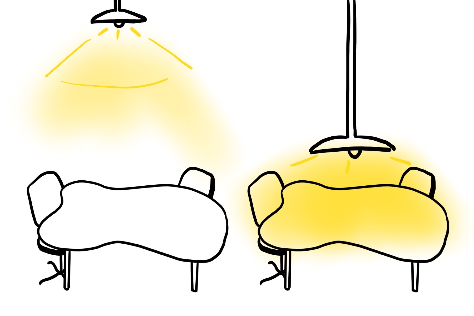 The first idea illustrates extendable lights for students at open tables. Similar to the extender cord inside J-Wing classrooms, instead of a cable extender, it would be a light for students working in the Learning Commons during darker hours of the day.
