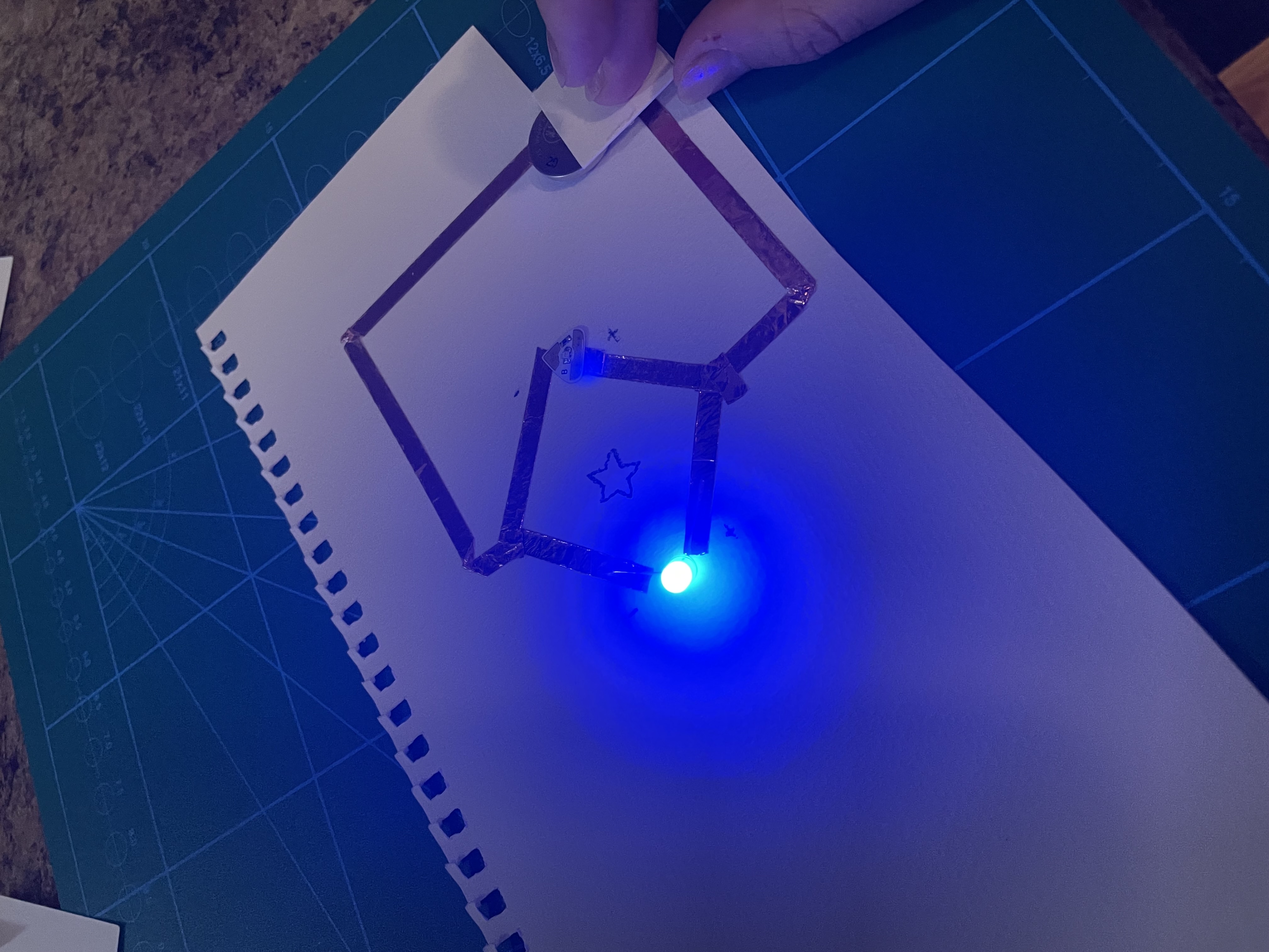 This is the additional parallel circuit lit up. It's not prominent but both lights did work (the sticky light was blinking).
