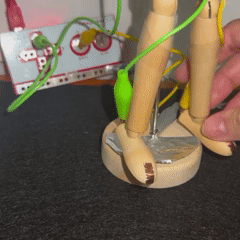 I grabbed a wooden mannequin from my room to create a connection, using the base as the ground and the feet for other connections. Initially I wanted to have each limb interactable, but I had a hard time creating a ground space that each limb could reach.